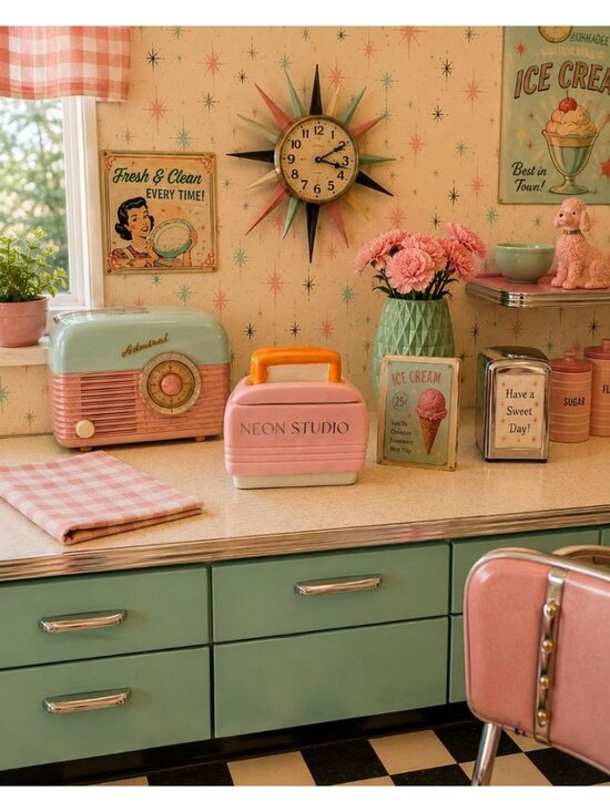 QANYI Desk Decor Toaster Lamp, Rechargeable Small Lamp with  New Pink Retro MCM Moring Toast In Toaster Neon Studio Candle Room Decor